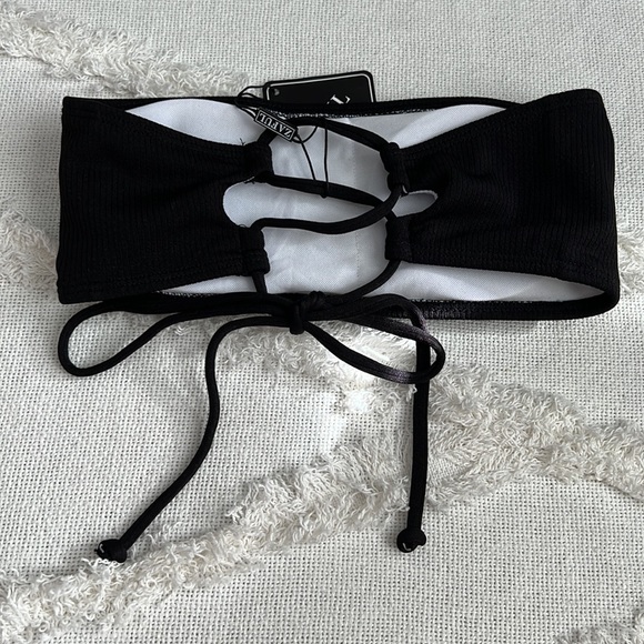 Black ribbed strapless bandeau bikini top with tie in the back zaful - Picture 8 of 9